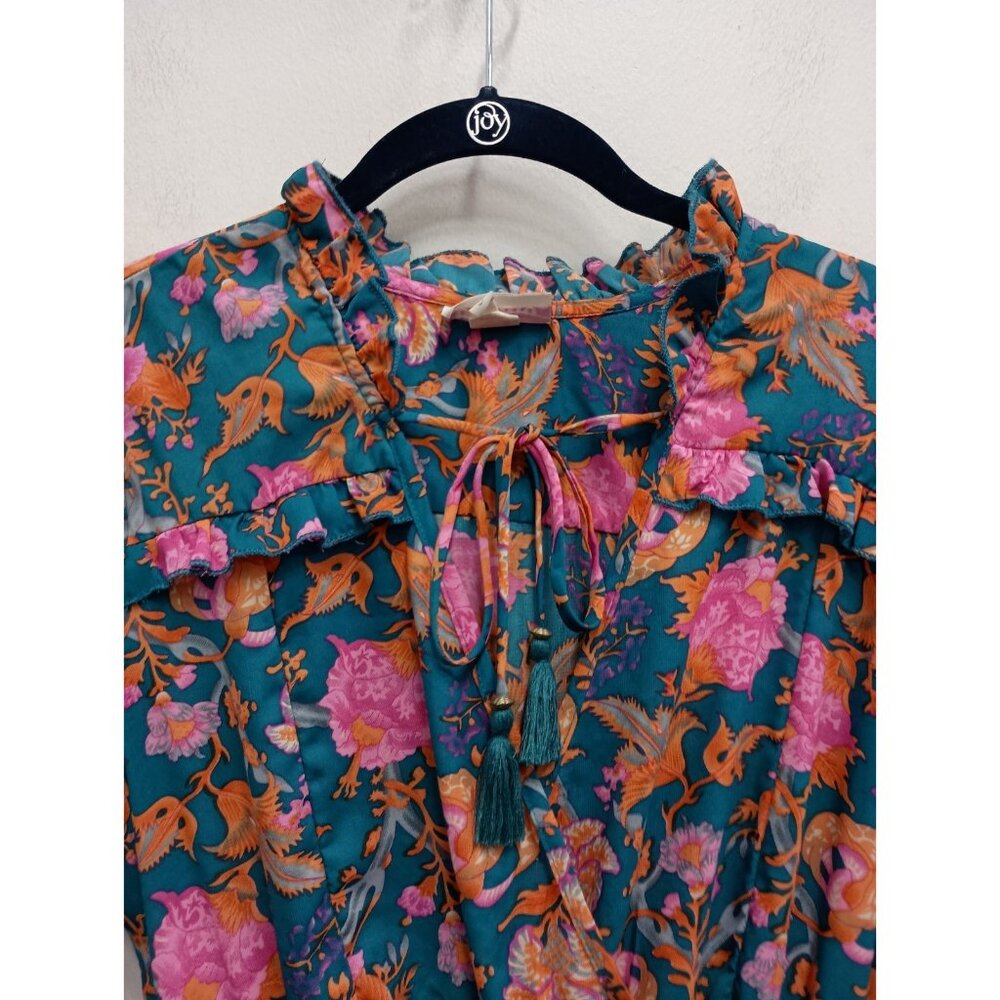 Anthropologie Boemo BOHO Maxi Dress Womens Small Blue Pink Floral Tiered Ruffle - Picture 4 of 13